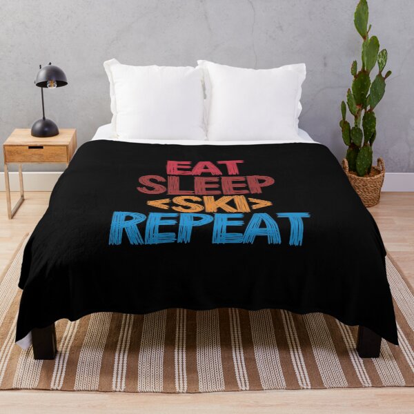 Item preview, Eat Sleep Ski Repeat - Funny Retro Vintage Colors Typography Satire designed and sold by FunnyHomeQuotes.