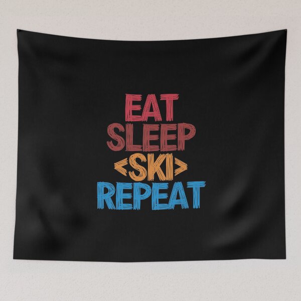 Item preview, Eat Sleep Ski Repeat - Funny Retro Vintage Colors Typography Satire designed and sold by FunnyHomeQuotes.