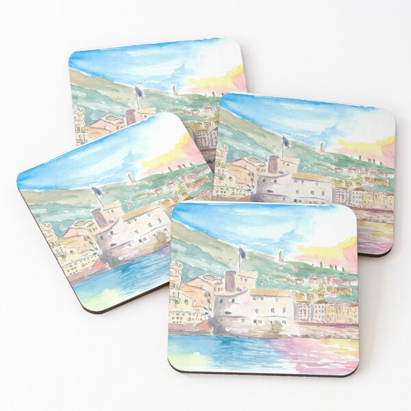 Item preview, Rapallo Sea Front with Harbour Castle and Sun Reflections designed and sold by artshop77.