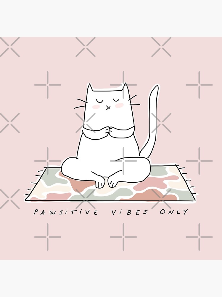 Pawsitive Vibes Only - White Cat Yoga - Fitness Room Decor