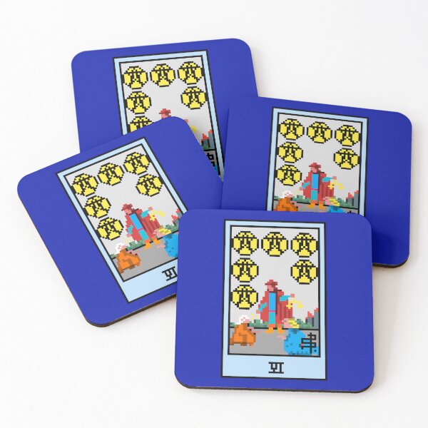 Item preview, Wait, is this pixel art tarot? Blue - Minor Arcana 'Six of Pentacles' (Design for T-shirt, stickers and other accessories) designed and sold by Pixel Waite.