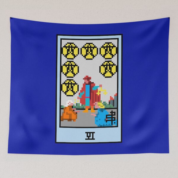 Item preview, Wait, is this pixel art tarot? Blue - Minor Arcana 'Six of Pentacles' (Design for T-shirt, stickers and other accessories) designed and sold by Pixel Waite.