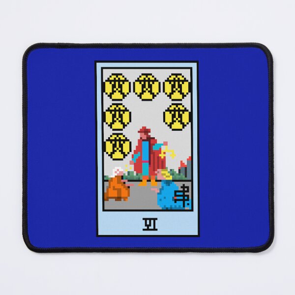 Item preview, Wait, is this pixel art tarot? Blue - Minor Arcana 'Six of Pentacles' (Design for T-shirt, stickers and other accessories) designed and sold by Pixel Waite.