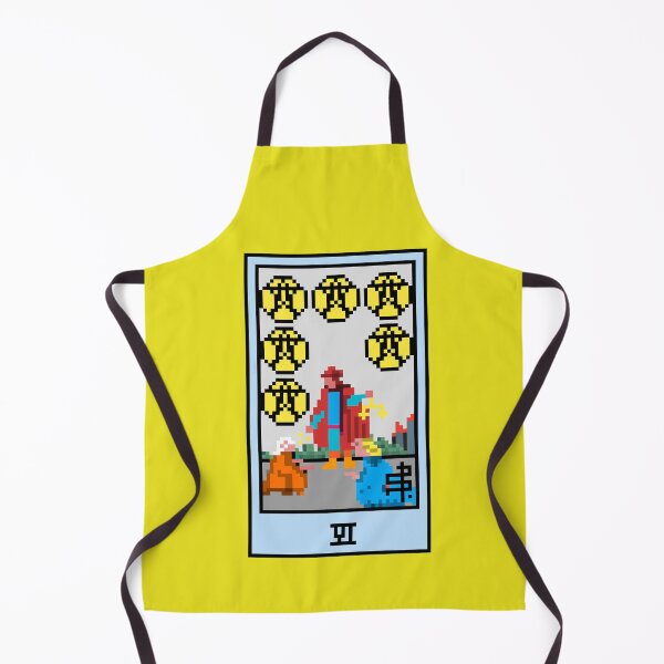 Item preview, Wait, is this pixel art tarot? Yellow - Minor Arcana 'Six of Pentacles' (Design for T-shirt, stickers and other accessories) designed and sold by Pixel Waite.