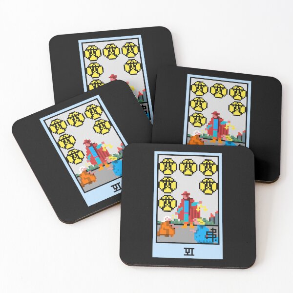 Item preview, Copy of Wait, is this pixel art tarot? Black - Minor Arcana 'Six of Pentacles' (Design for T-shirt, stickers and other accessories) designed and sold by Pixel Waite.
