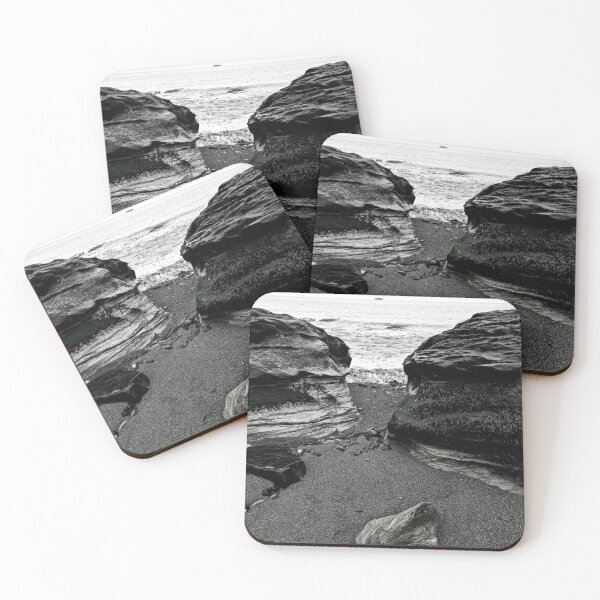Item preview, Rocky Dysart beach in black and white  designed and sold by S-and-W-4ever.