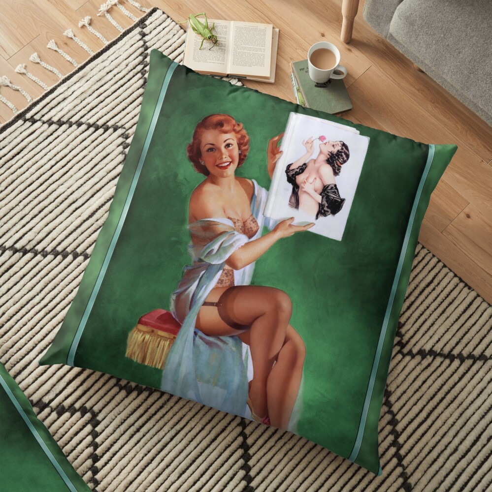 The Big White Book by Pearl Alice Frush Mann - Two Pinup Beauties 2 The Big White Book by Pearl Alice Frush Mann Remastered Retro Art Xzendor7 Reproductions Floor Pillow
