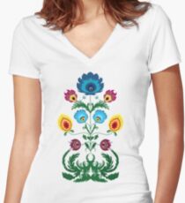 Colorful Floral Polish Folk Art Women's Fitted V-Neck T-Shirt