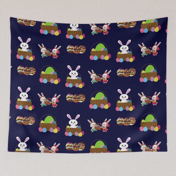 Item preview, happy easter colorful design of easter bunny and eggs basket designed and sold by DahliaBlanche.