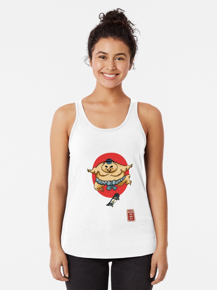Thumbnail 1 of 3, Racerback Tank Top, Sumo wrestlers love skateboarding designed and sold by FloorFour.