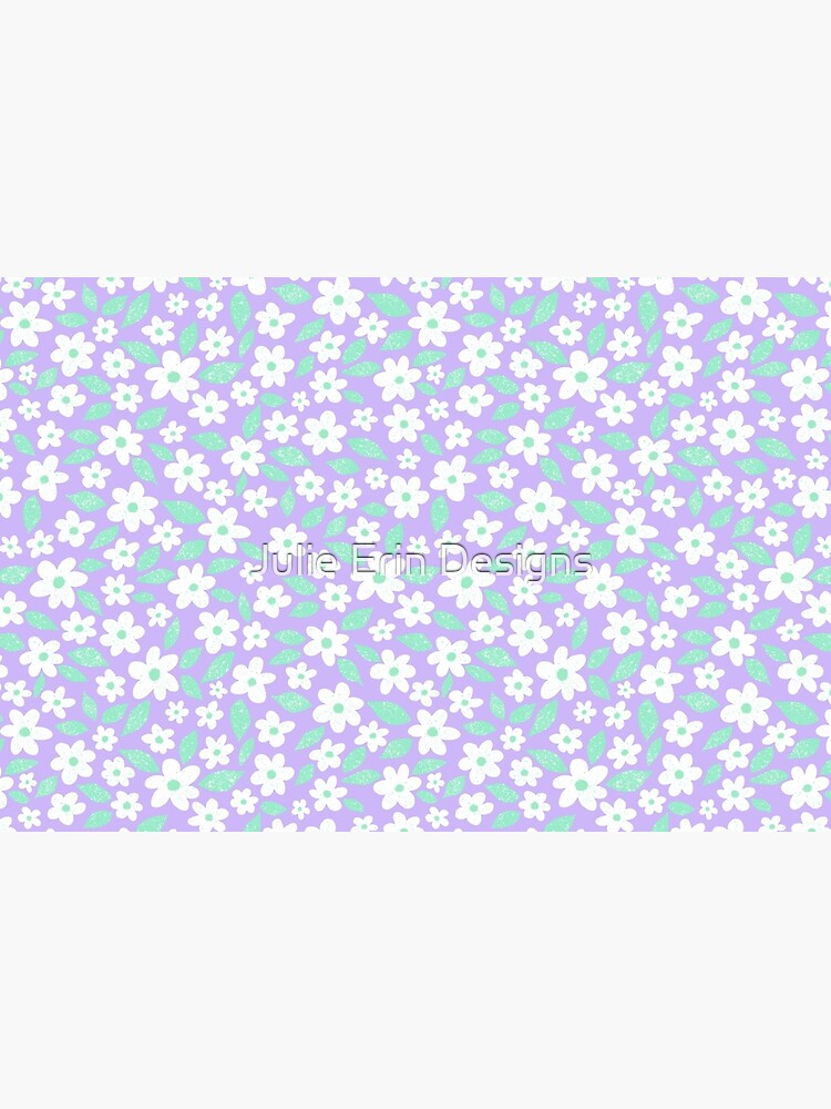Disover Ditsy Floral Daisy Pattern Purple and Green Bath Mat