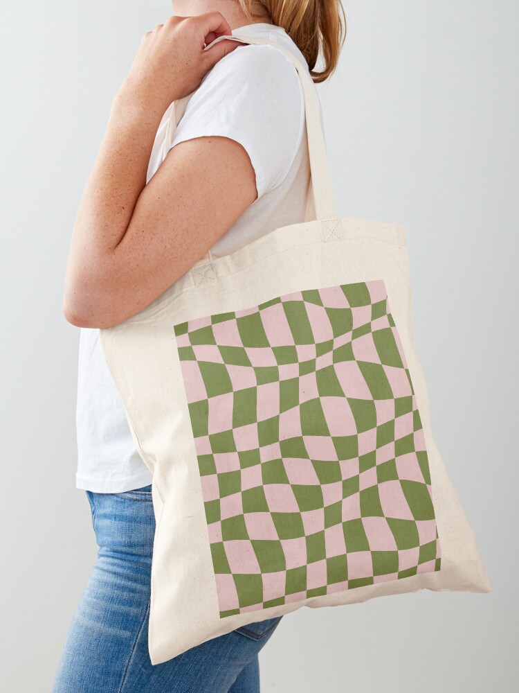 Sage Green Wavy Checkered Pattern Tote Bag