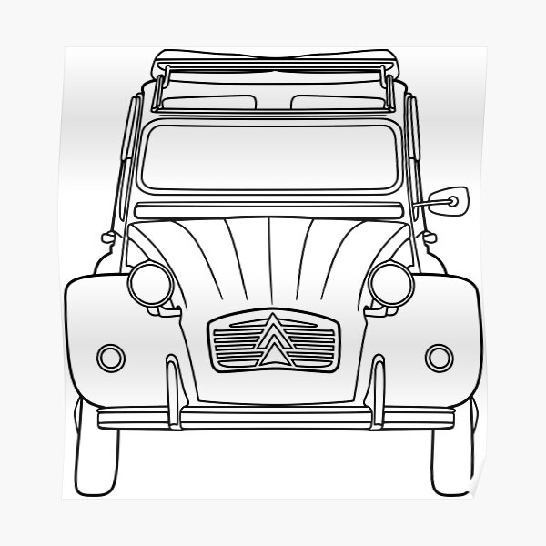 Citroën 2CV lignes noires Poster
