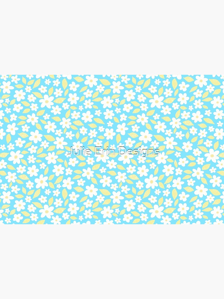 Disover Ditsy Floral Daisy Pattern Blue and Yellow Bath Mat
