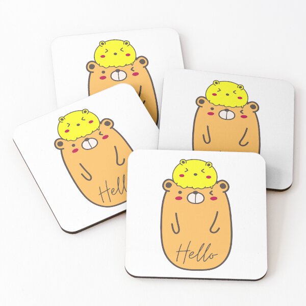 Item preview, Cute Orange bear his small friend - Cute lovely bear with hello quote designed and sold by Mount Rock.