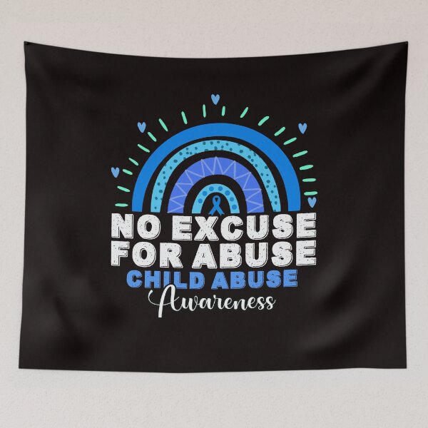 Item preview, No For Child Abuse Excuse Prevention Month April Blue Ribbon designed and sold by TomGiantDesigns.