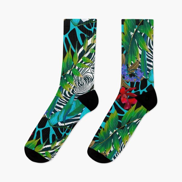 Artikelvorschau, Blumenillustration mit Zebrastreifen-Tierdruck, tropischer roter Blumen- und Tierdruck, Tiermuster, Dschungelmuster, exotisches Muster, blaue tropische Blumen entworfen und verkauft von ZeinabTaha.
