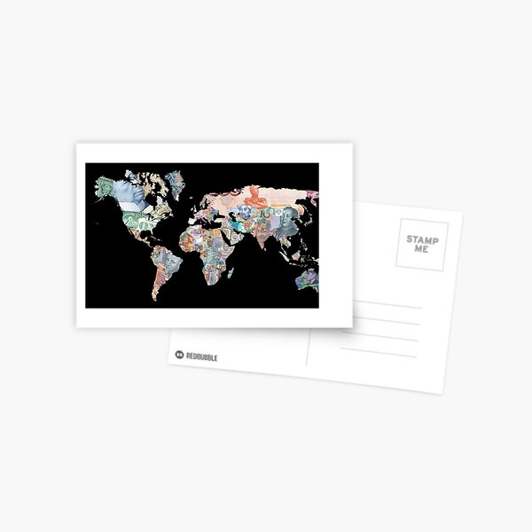 World Map With Currency Artwork Postcard