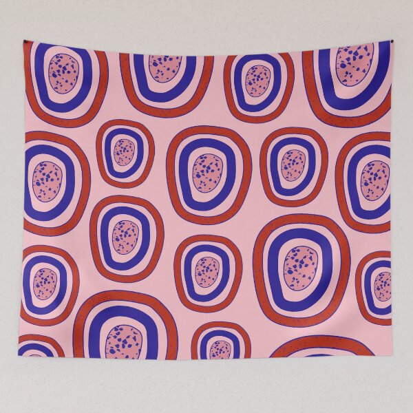 Item preview, Funky abstract blue and red circles pattern designed and sold by Thegentleshop.