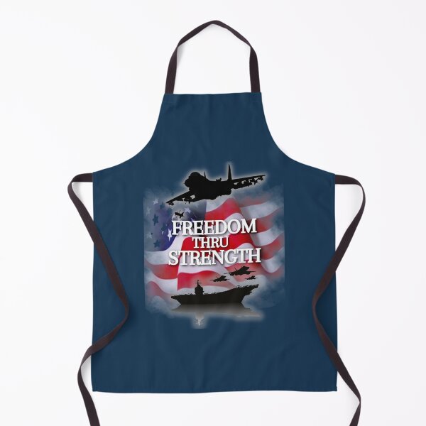 Item preview, Freiheit durch Stärke mit einem Kampfjet, einem Flugzeugträger und einer amerikanischen Flagge designed and sold by arcadeshirtsdd.