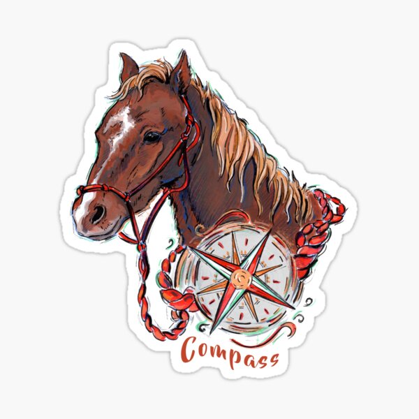 Rescue Horse Compass Illustrated Art  Sticker