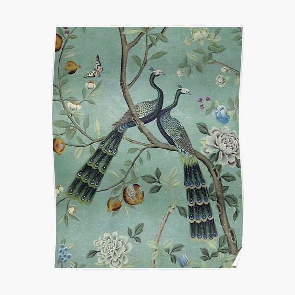A Teal of Two Birds Chinoiserie Poster