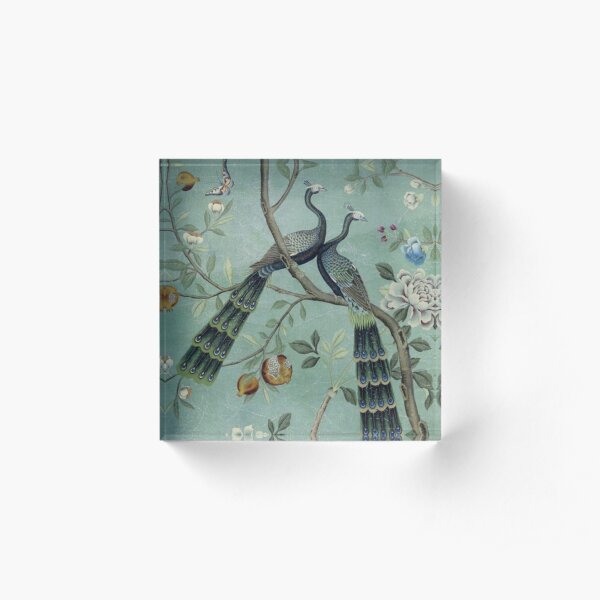 A Teal of Two Birds Chinoiserie Acrylic Block