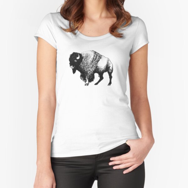 Buffalo Ink Bison Drawing Fitted Scoop T-Shirt