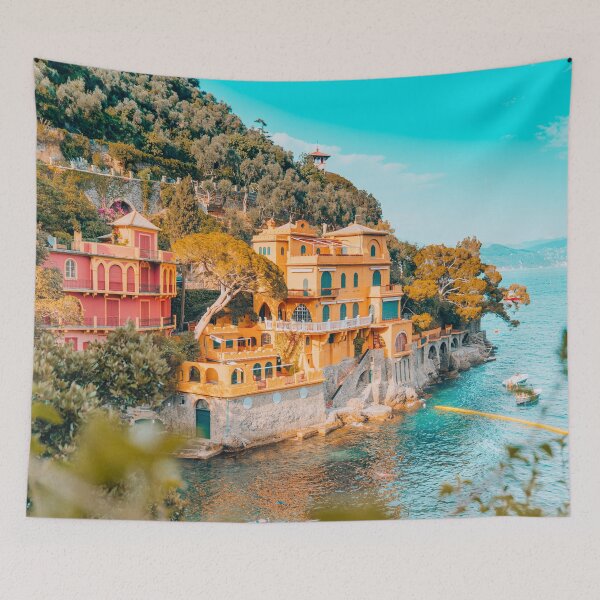 Item preview, Pink and orange houses in Manarola Town in Cinque Terre , five lands - Italy  designed and sold by anisbbmbrush.