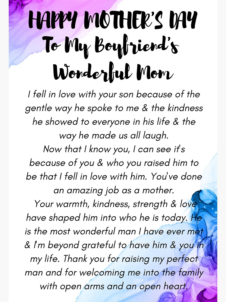 "Mother's Day Card For Boyfriend's Mom" Sticker for Sale by