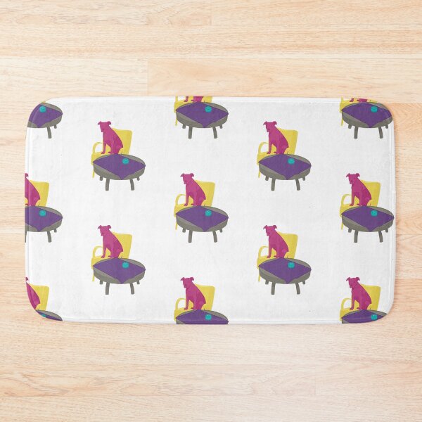 Item preview, One-eyed Pink Dog Waiting for a Coffee Sitting in a Yellow Chair designed and sold by marie-inks.