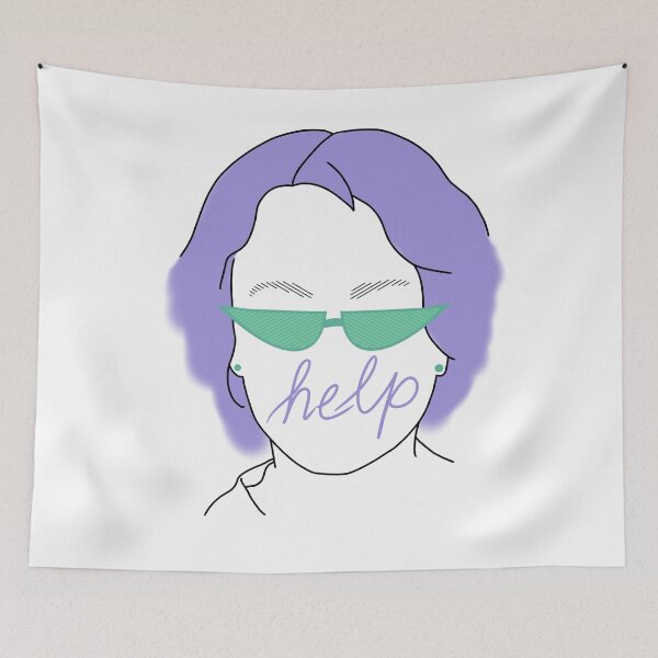 Item preview, Retro Purple Lady with Mint Green Sunglasses and Handwritten Help designed and sold by marie-inks.