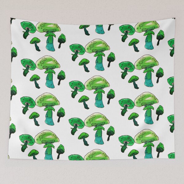Item preview, green and blue watercolor mushrooms designed and sold by HiddenStash.