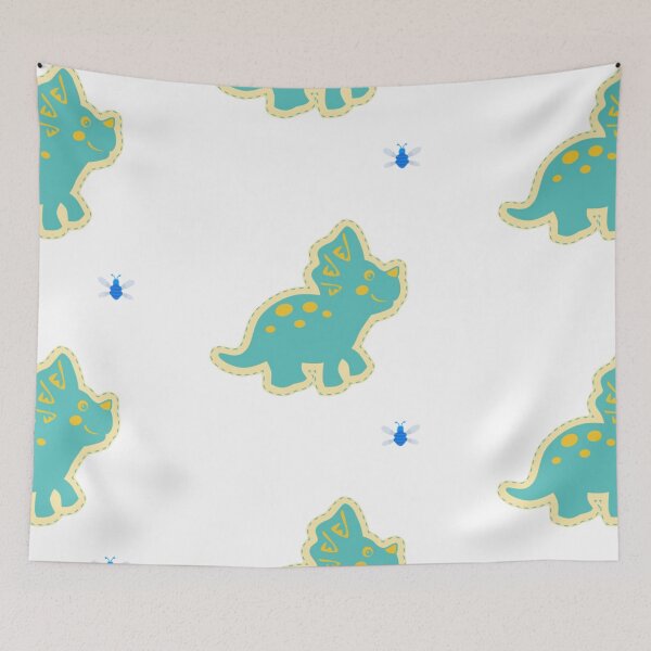 Item preview, Cute Baby Triceratops Chasing Blue Bumble Bee~White background. designed and sold by ForscarlettPub.
