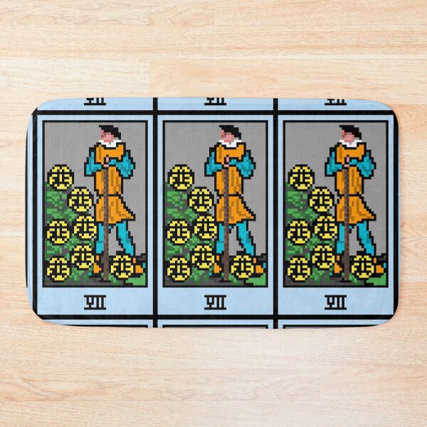 Item preview, Wait, is this pixel art tarot? White - Minor Arcana 'Seven of Pentacles' (Design for T-shirt, stickers and other accessories) designed and sold by Pixel Waite.