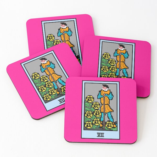 Item preview, Wait, is this pixel art tarot? Pink - Minor Arcana 'Seven of Pentacles' (Design for T-shirt, stickers and other accessories) designed and sold by Pixel Waite.