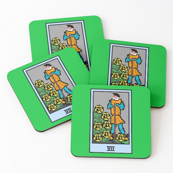 Item preview, Wait, is this pixel art tarot? Green - Minor Arcana 'Seven of Pentacles' (Design for T-shirt, stickers and other accessories) designed and sold by Pixel Waite.