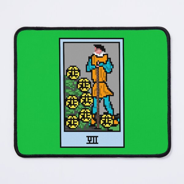Item preview, Wait, is this pixel art tarot? Green - Minor Arcana 'Seven of Pentacles' (Design for T-shirt, stickers and other accessories) designed and sold by Pixel Waite.