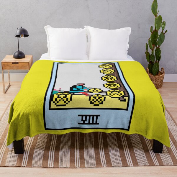 Item preview, Wait, is this pixel art tarot? Yellow - Minor Arcana 'Eight of Pentacles' (Design for T-shirt, stickers and other accessories) designed and sold by Pixel Waite.