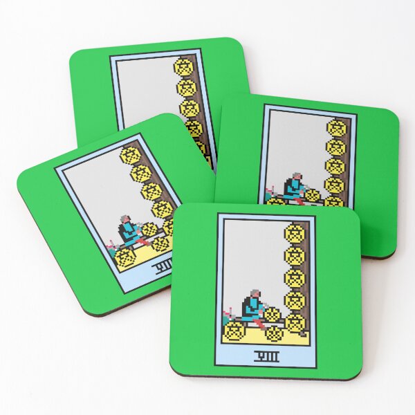 Item preview, Wait, is this pixel art tarot? Green - Minor Arcana 'Eight  of Pentacles' (Design for T-shirt, stickers and other accessories) designed and sold by Pixel Waite.