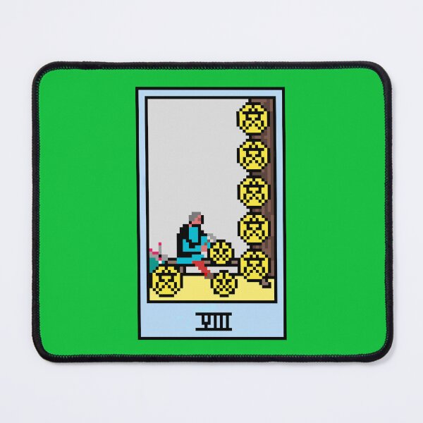 Item preview, Wait, is this pixel art tarot? Green - Minor Arcana 'Eight of Pentacles' (Design for T-shirt, stickers and other accessories) designed and sold by Pixel Waite.