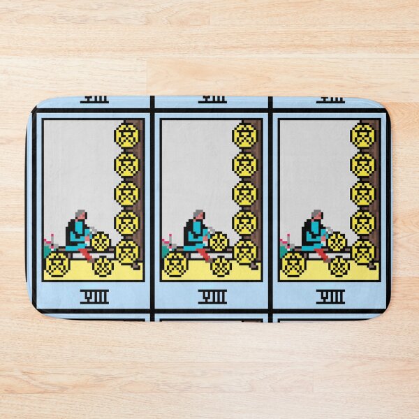 Item preview, Wait, is this pixel art tarot? Green - Minor Arcana 'Eight  of Pentacles' (Design for T-shirt, stickers and other accessories) designed and sold by Pixel Waite.