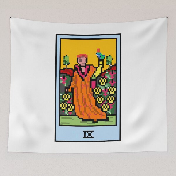Item preview, Wait, is this pixel art tarot? White - Minor Arcana 'Nine of Pentacles' (Design for T-shirt, stickers and other accessories) designed and sold by Pixel Waite.