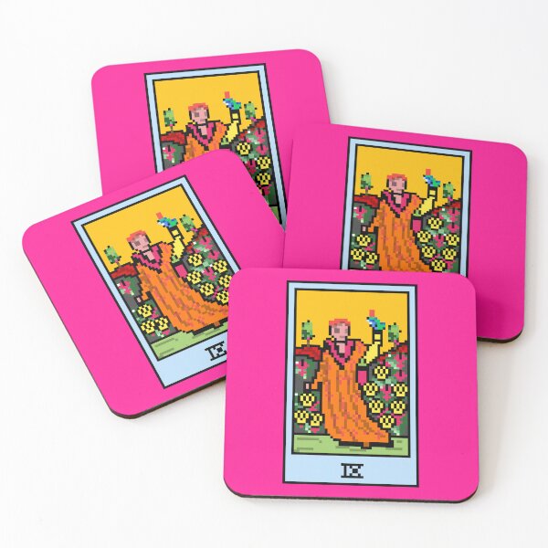 Item preview, Wait, is this pixel art tarot? Pink - Minor Arcana 'Nine of Pentacles' (Design for T-shirt, stickers and other accessories) designed and sold by Pixel Waite.