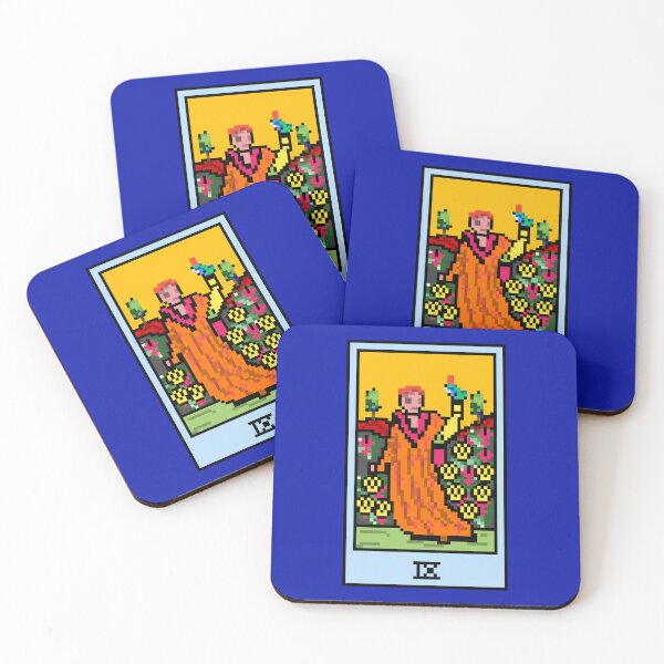 Item preview, Wait, is this pixel art tarot? Blue - Minor Arcana 'Nine of Pentacles' (Design for T-shirt, stickers and other accessories) designed and sold by Pixel Waite.