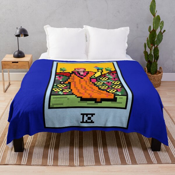 Item preview, Wait, is this pixel art tarot? Blue - Minor Arcana 'Nine of Pentacles' (Design for T-shirt, stickers and other accessories) designed and sold by Pixel Waite.