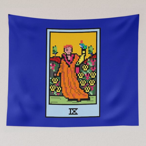Item preview, Wait, is this pixel art tarot? Blue - Minor Arcana 'Nine of Pentacles' (Design for T-shirt, stickers and other accessories) designed and sold by Pixel Waite.