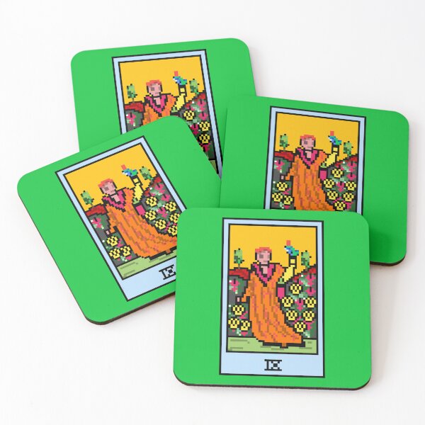 Item preview, Wait, is this pixel art tarot? Green - Minor Arcana 'Nine   of Pentacles' (Design for T-shirt, stickers and other accessories) designed and sold by Pixel Waite.