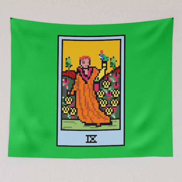 Item preview, Wait, is this pixel art tarot? Green - Minor Arcana 'Nine   of Pentacles' (Design for T-shirt, stickers and other accessories) designed and sold by Pixel Waite.