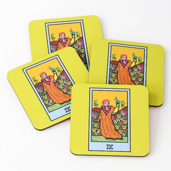 Item preview, Wait, is this pixel art tarot? Yellow - Minor Arcana 'Nine of Pentacles' (Design for T-shirt, stickers and other accessories) designed and sold by Pixel Waite.